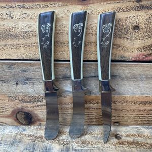 Vintage Sheffield Cheese/Buttet knives Fleur D'Or Daisy Pattern MCM Knives (3)